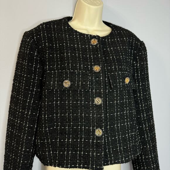 ASTR The Label Covina Tweed Cropped Jacket Black Gold Button XL - Picture 3 of 13